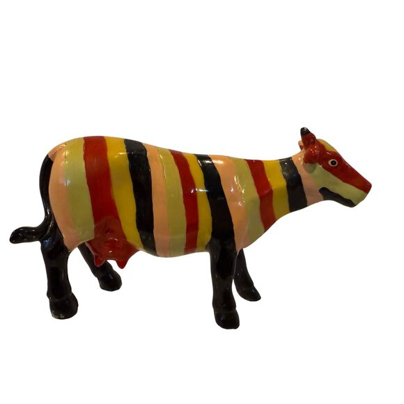 Vintage 1975 K’s Collection Abstract Striped Cow Figurine Hand Painted - Picture 1 of 7